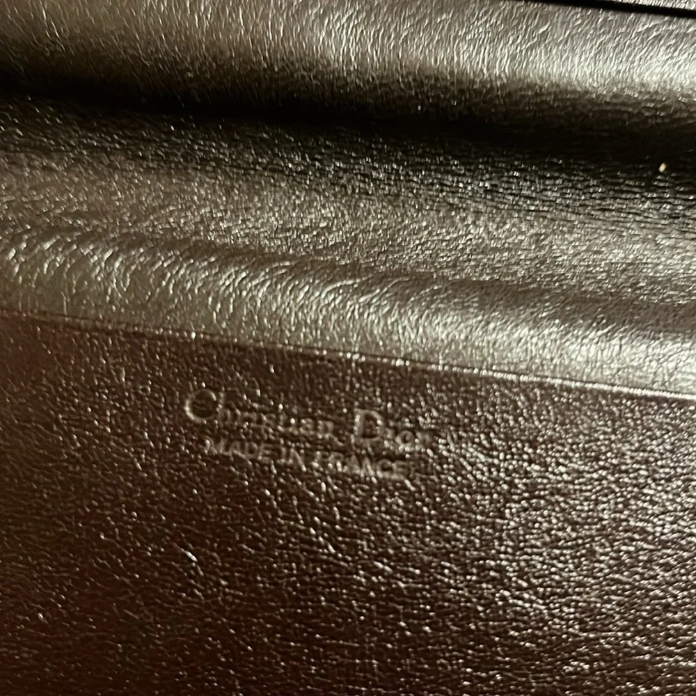 Vintage Christian Dior brown leather bifold wallet or checkbook holder